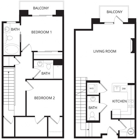 Floor plan for 2 beds, 2 baths, 1357 sqft
